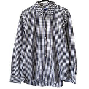 EGARA Men's Non-Iron Button Down Dress Shirt Size Large Cotton Brown Blue Check